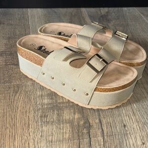 SHEIN Metallic Gold Platform Slides